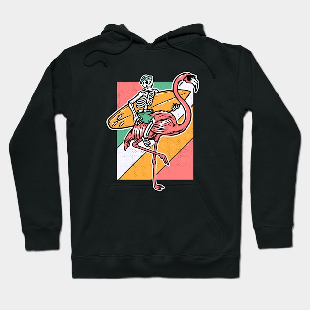 Surfing Skeleton Riding a Giant Pink Flamingo Hoodie by SLAG_Creative